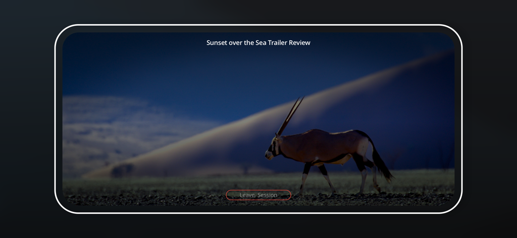 DaVinci Remote Monitor - Interface of the DaVinci Remote Monitor app showing a live video review session of a film trailer featuring an oryx in a desert landscape.