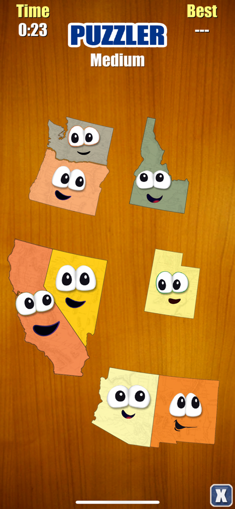 freundliche animierte US-Staatsformen als Puzzleteile im Puzzler-Bonusspiel