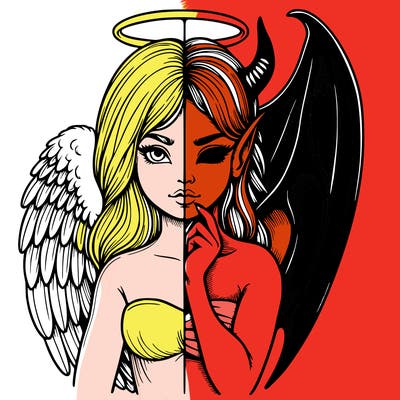 realistic angel half demon