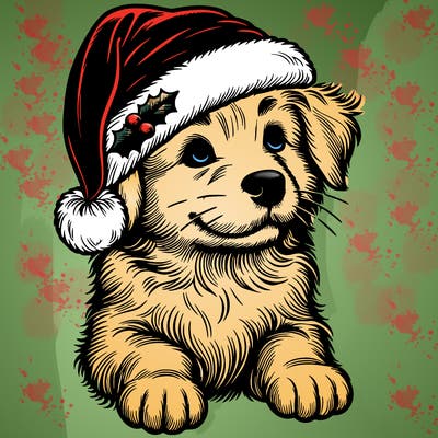 realistic dog with a christmas hat