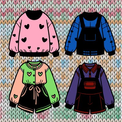 aestetic drawings of fashionable clothes for girls and boys