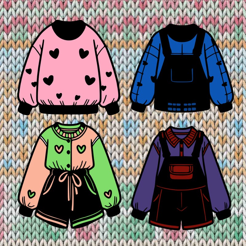 aestetic drawings of fashionable clothes for girls and boys