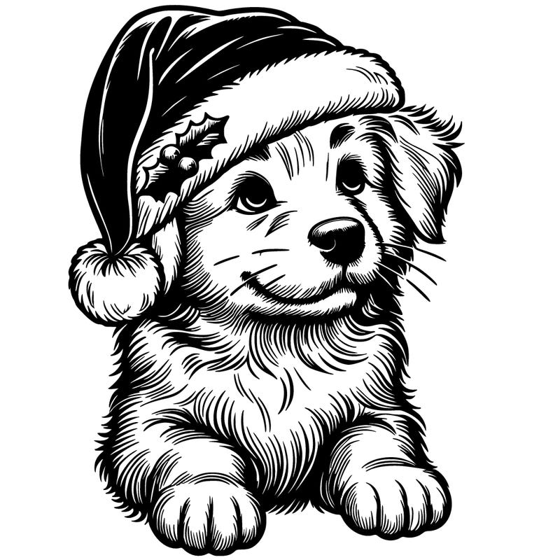realistic dog with a christmas hat