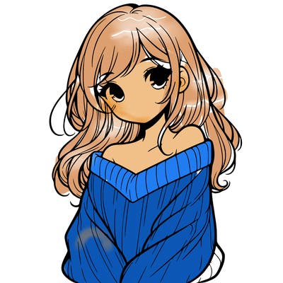 shy pretty girl wearing a sweater that is falling off one shoulder portrait