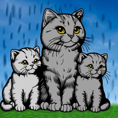 realistic cat with kittens