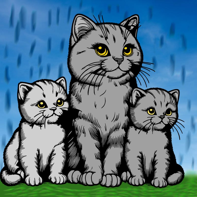 realistic cat with kittens