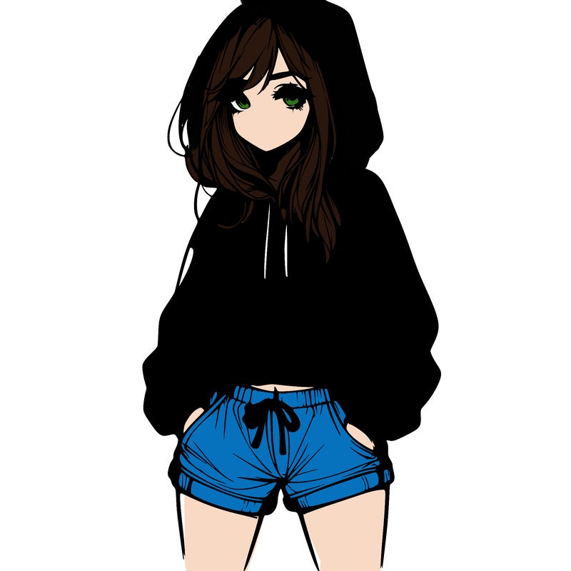 realistic girl in shorts and hoodie