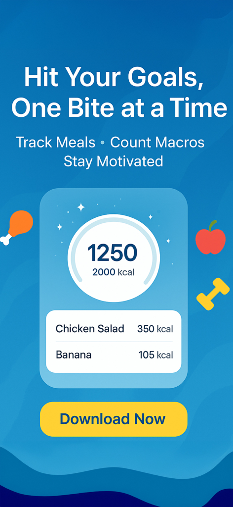 Macros from Brazil app interface showing a calorie counter progress bar and daily meal log
