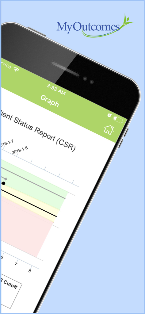 MyOutcomes - La aplicación MyOutcomes muestra un gráfico de informe de estado del cliente para el seguimiento del progreso de la salud mental.