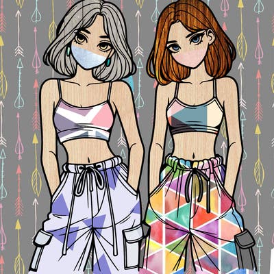 two girls with crop top with baggy pants