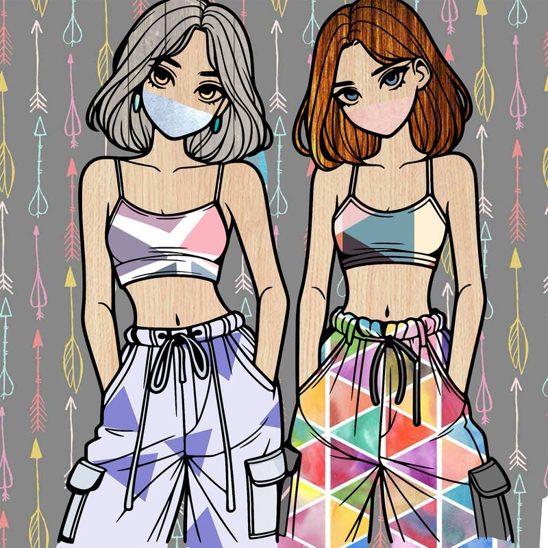 two girls with crop top with baggy pants