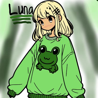 girl wearing frogging sweatshirt