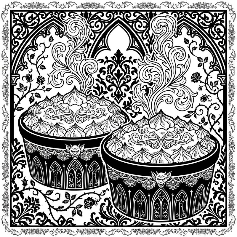 Indulge in a deliciously dark artistic journey with this Gothic Shepherd's Pie coloring page. Featuring ornate details and a mysterious vibe, it promises a uniquely engaging creative escape.