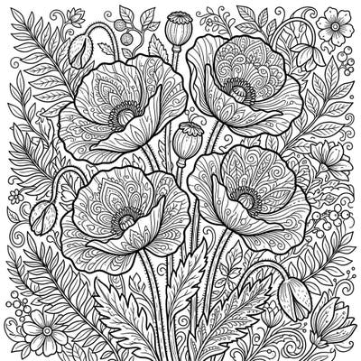 Discover a stunning adult coloring page showcasing the rare beauty of blue poppies, intricately detailed for a rewarding artistic experience. Perfect for stress relief and mindful coloring, this design offers hours of creative engagement.