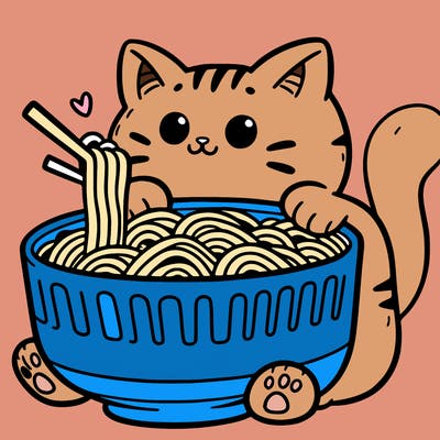 cat with ramen