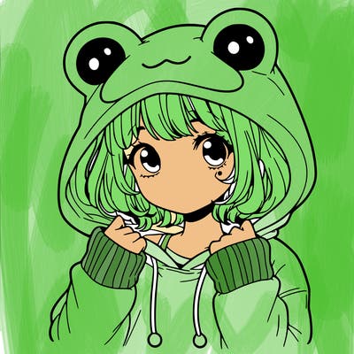 a cute teenage girl wearing a frog hoodie