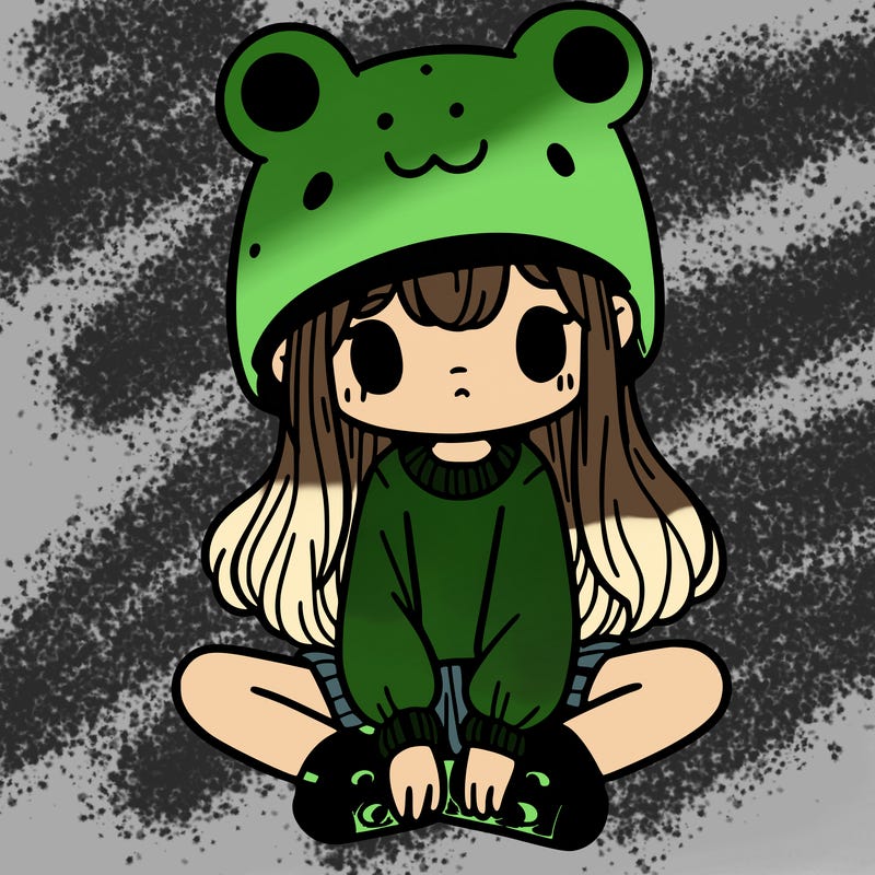 a girl wearing a frog hat and some frog socks