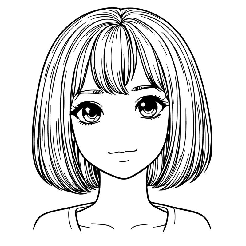 realistic girl with short straight hair
