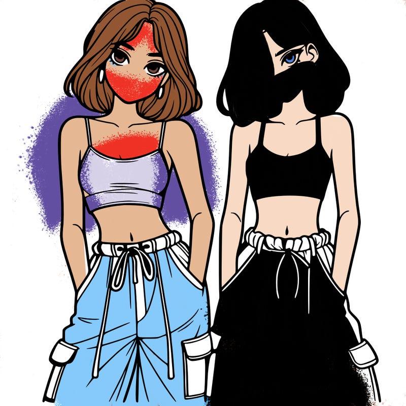 two girls with crop top with baggy pants