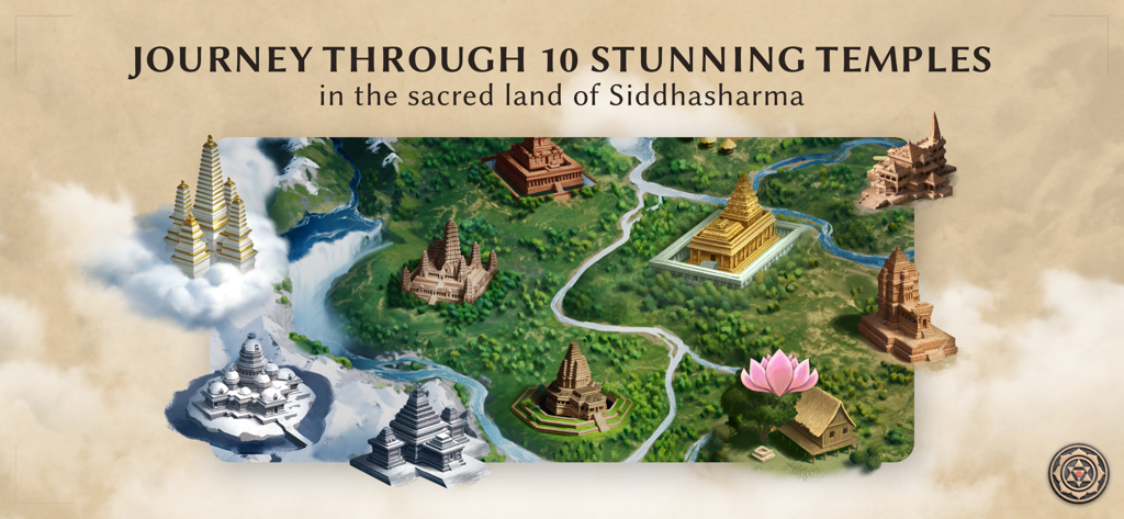 Sadhana: Mantra & Puja - Mapa que muestra diez impresionantes templos en la tierra sagrada de Siddhashrma de la aplicación Sadhana