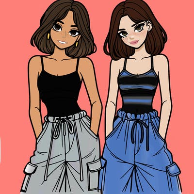 two girls with crop top with baggy pants