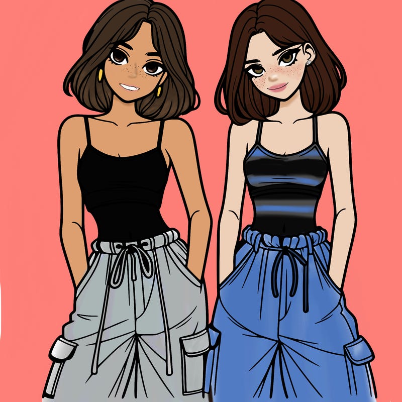 two girls with crop top with baggy pants