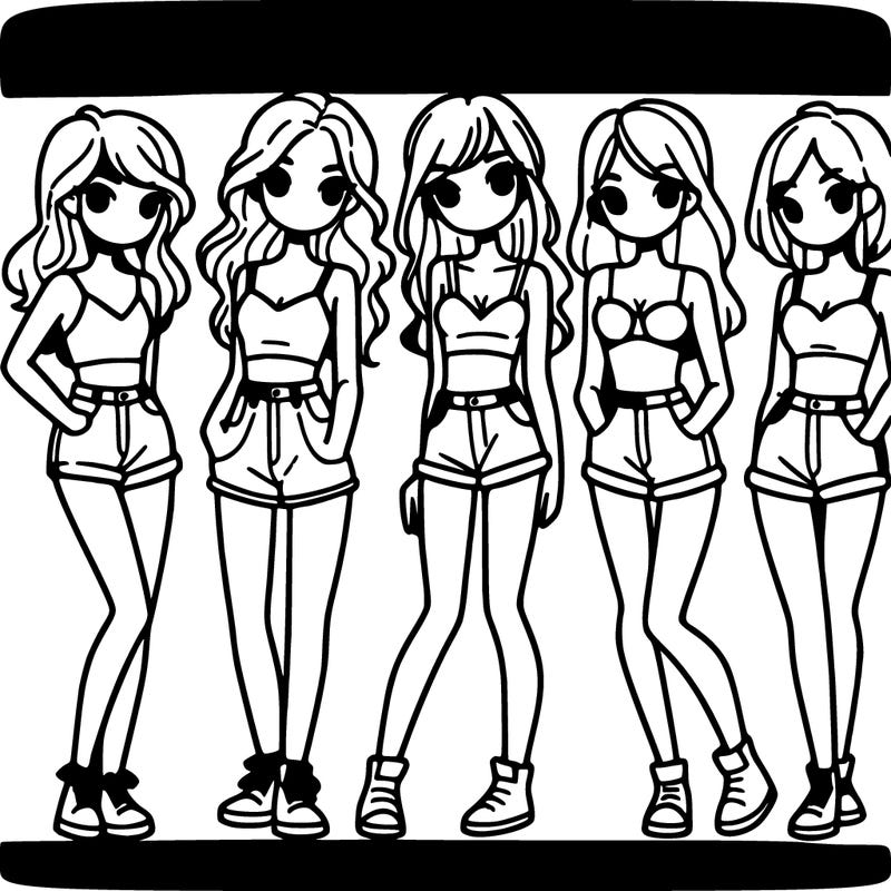 5 girls in crop tops and shorts