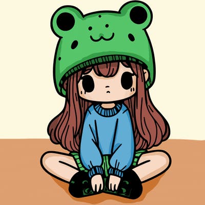 a girl wearing a frog hat and some frog socks