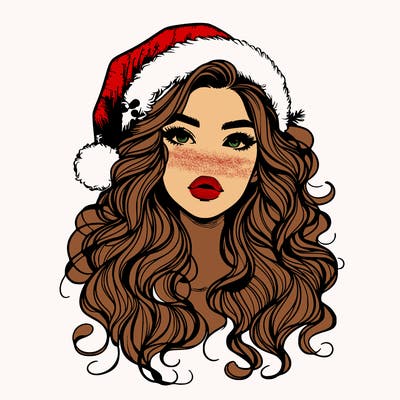 realistic christmas girl with wavy hair and lips
