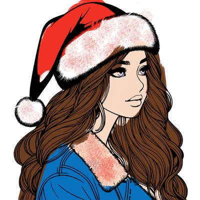 realistic girl in santa hat