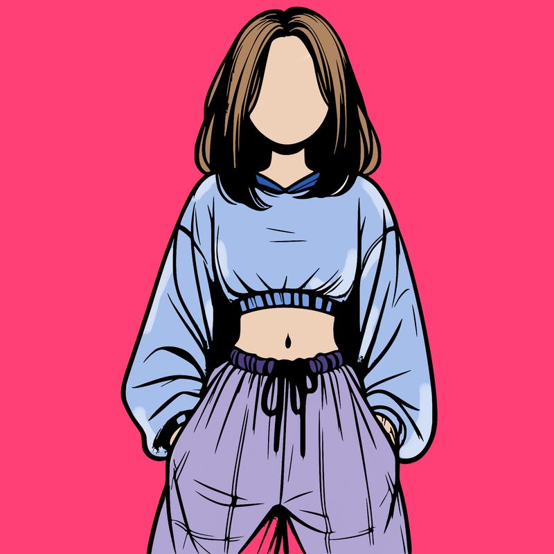 realistic girl faceless with baggy pants and a crop top