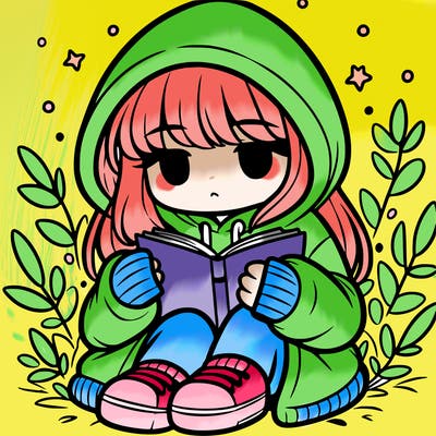 girl in oversized hoodie reading a book