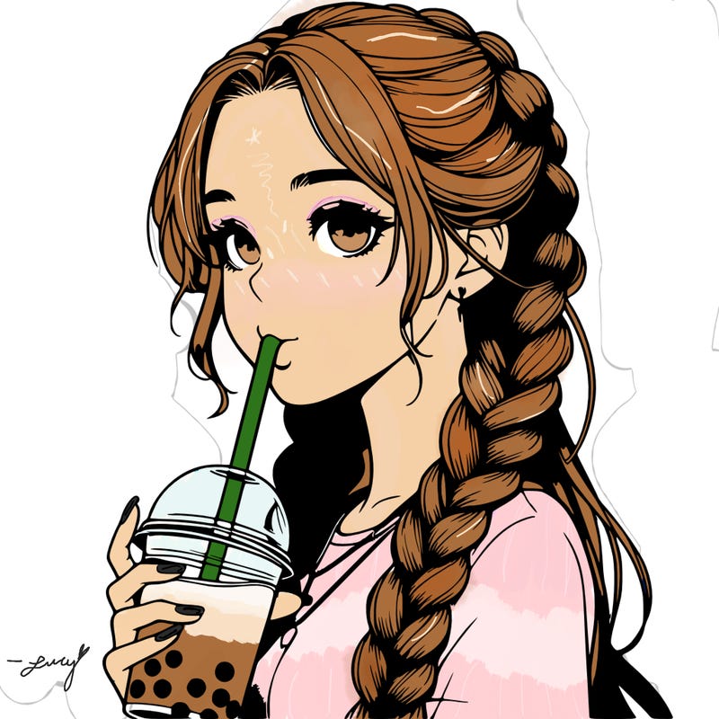 realistic girl with braided hair drinking boba