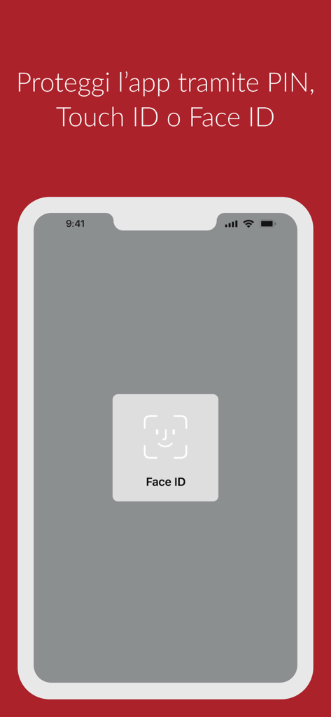 Aruba PEC app screen showing biometric security protection with Face ID
