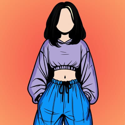 realistic girl faceless with baggy pants and a crop top