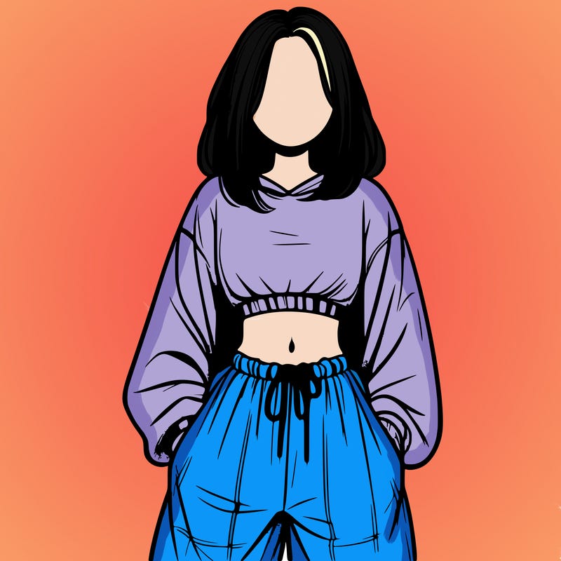 realistic girl faceless with baggy pants and a crop top
