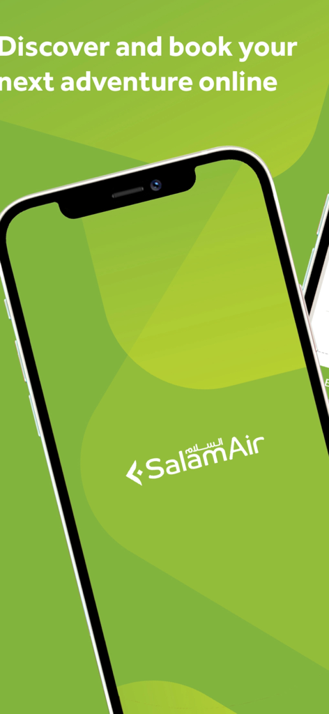 SalamAir - Pantalla introductoria de la aplicación móvil SalamAir con el logotipo de la marca y el lema de reserva de aventuras