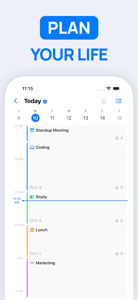 SuperPlanner: Daily Planner - SuperPlanner app daily view with visual time blocking for productivity