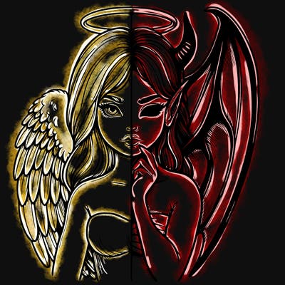 realistic angel half demon