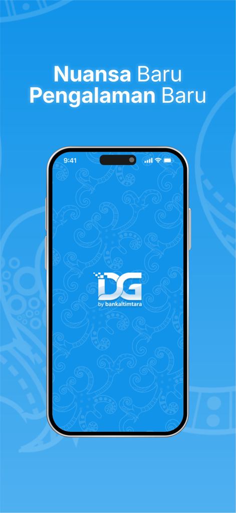 DG by Bankaltimtara - DG by Bankaltimtara mobile banking app splash screen featuring the logo and Indonesian cultural patterns