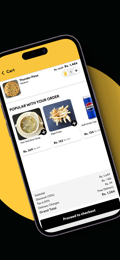 Food Planet Pk - Checkout screen of Food Planet Pk app displaying cart items and order total