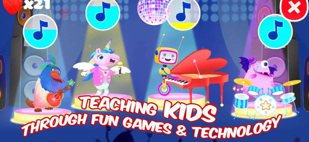 Kids Games & Singing Monsters - Personaggi animati di animali e mostri che si esibiscono in musica su un palco per bambini