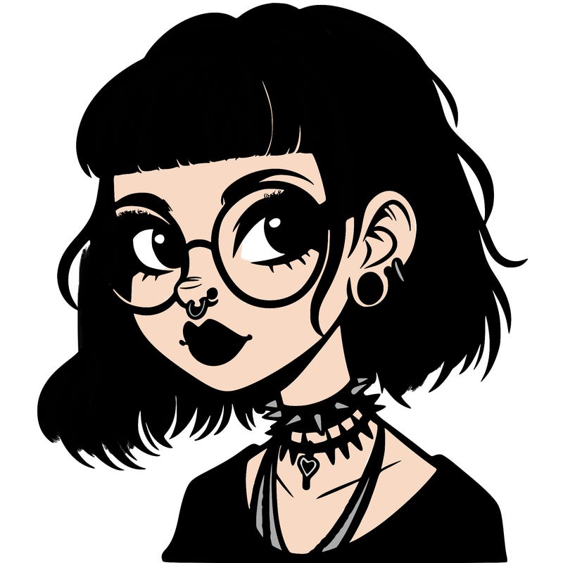 gothic girl with a mullet and glasses