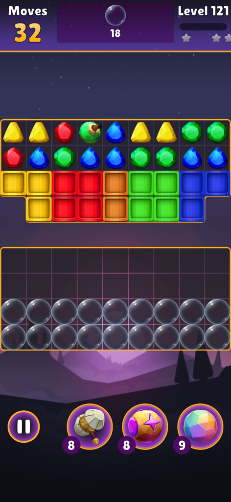 Jewel Quest - Magic Match3 - Gameplay screen of Jewel Quest Magic Match3 featuring colorful gems and puzzle levels