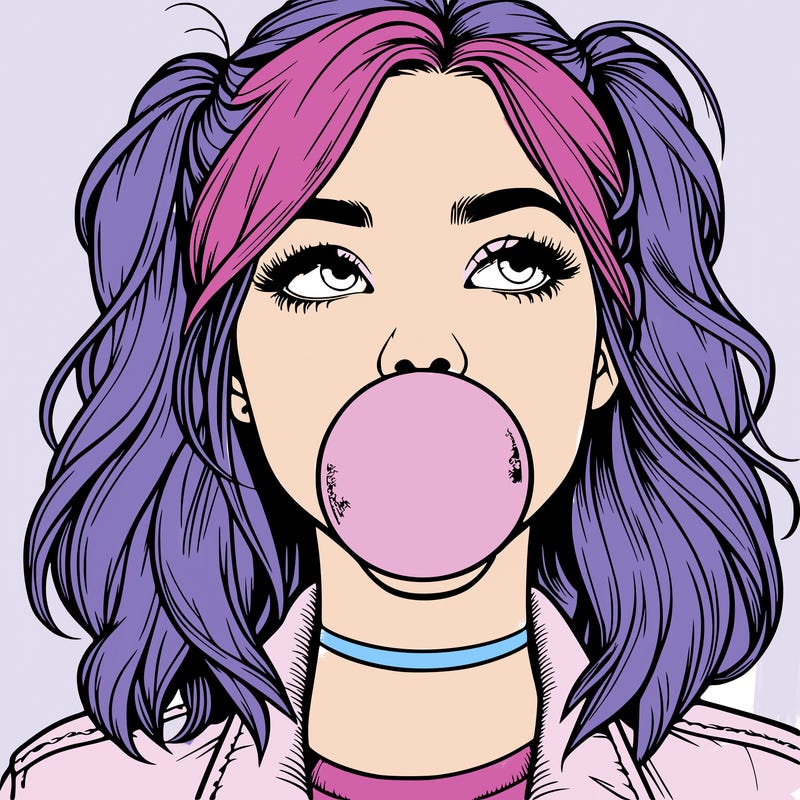 realististic girl blowing bubble -gum