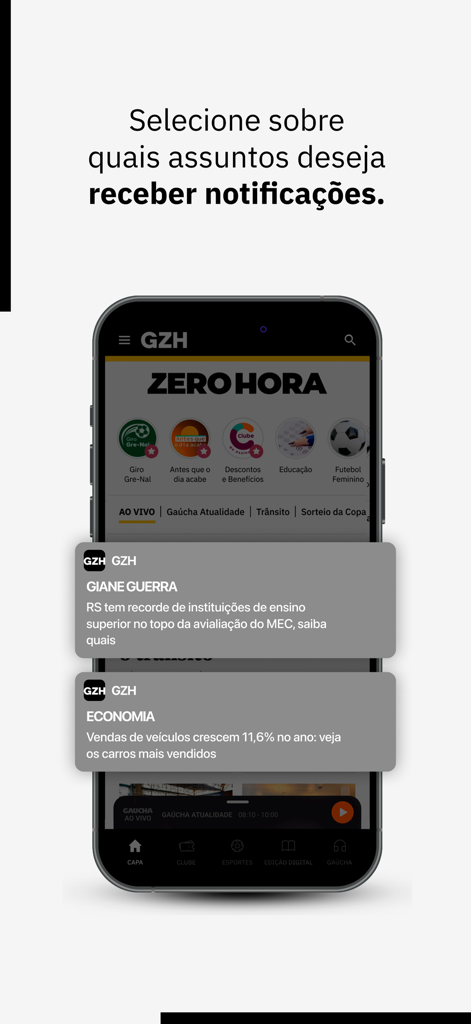 GZH: notícias RS - Smartphone screen displaying push notification alerts from the GZH news app