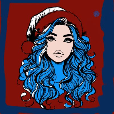 realistic christmas girl with wavy hair and lips