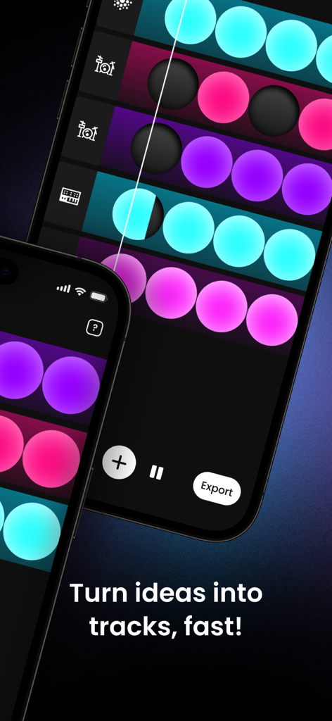 Overtune mobile app interface showing a colorful beat editor sequencer