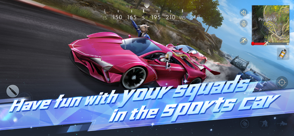 Players driving a pink sports car during a match in Knives Out