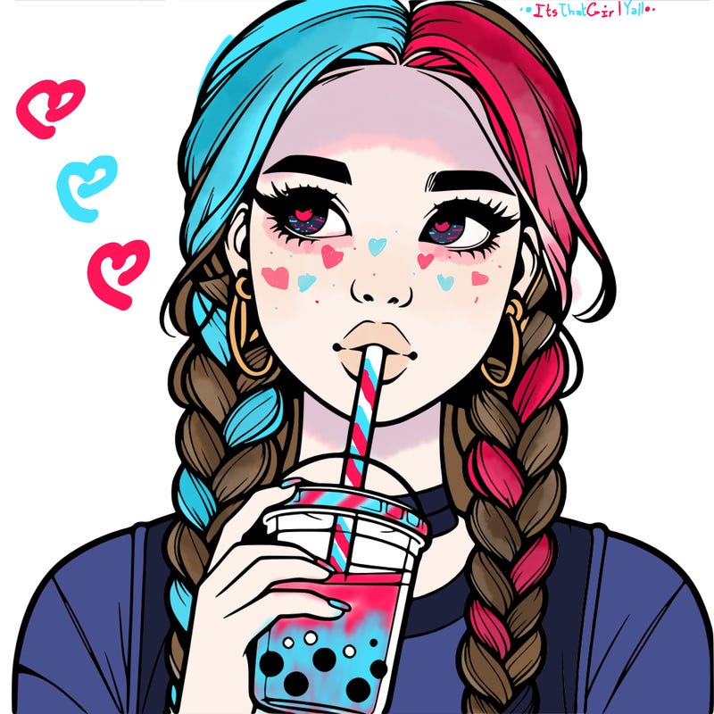 realistic girl with braided hair drinking boba